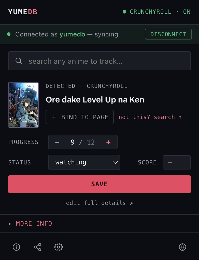 YumeDB Tracker toolbar popup showing progress and controls